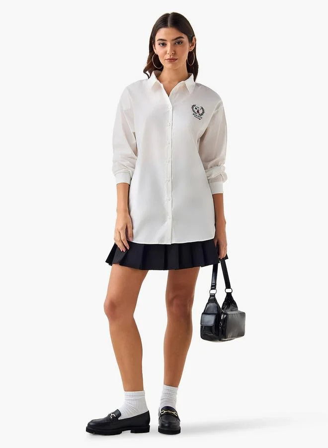 SP Characters Cotton High-Low Shirt with Snoopy Embroidery